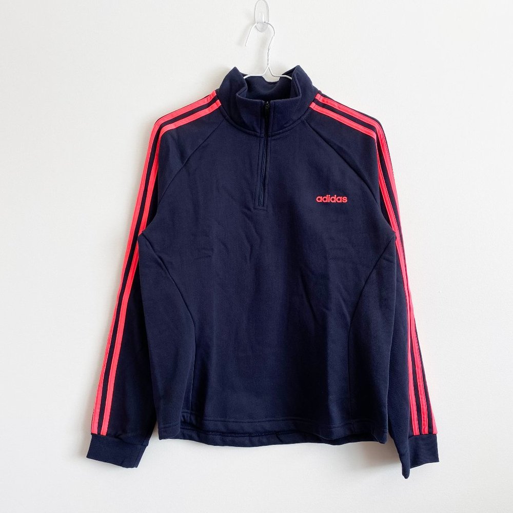 adidas Woman's Track Top Long Sleeve Fleece, 1/4 Zip, Mock-Neck, Navy Blue, M
